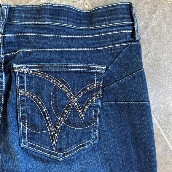Cute baby wrangler Boot cut 13/14 X 34 western Blue dark wash Jeans like new - Picture 9 of 14